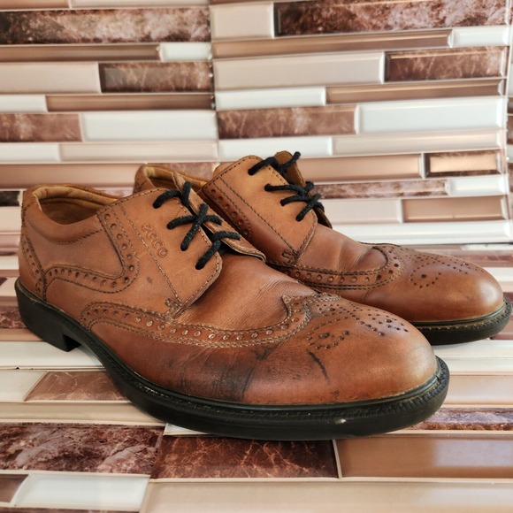 Ecco Shoes Mens Size 11 Brown Leather Wingtip Dress EUR 44
